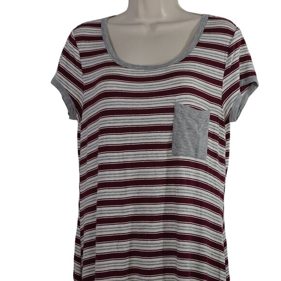Ultra Flirt Stripe Burgundy Gray Short Sleeve Pocket T-shirt Dress Women Size XL - Picture 2 of 8
